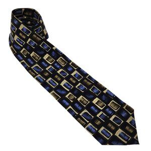 Vintage Jerry Garcia Mens Necktie Tie New York, NY Navy Blue Geometric‎ Silk